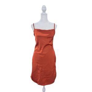 PrettyLittleThing Rust Satin Slip Dress Spaghetti Strap Mini US 2